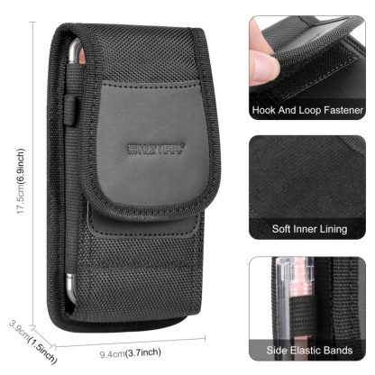 HAWEEL 6.1-6.8 inch Nylon Cloth Phone Belt Clip Carrying Pouch with Card Slot(Black) - Image 2