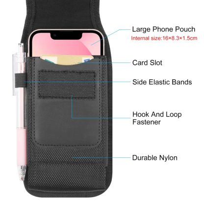 HAWEEL 6.1-6.8 inch Nylon Cloth Phone Belt Clip Carrying Pouch with Card Slot(Black) - Image 3