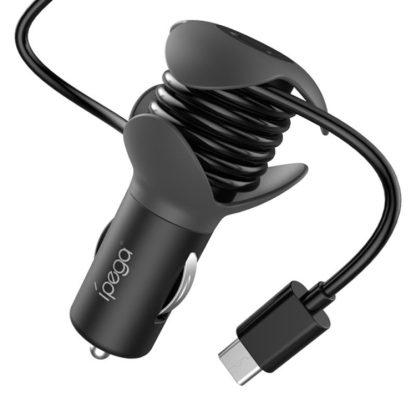 IPEGA PG-SW057 For Nintendo Switch 2 in 1 USB-C / Type-C 3A and USB Car Charger Adapter(Black)