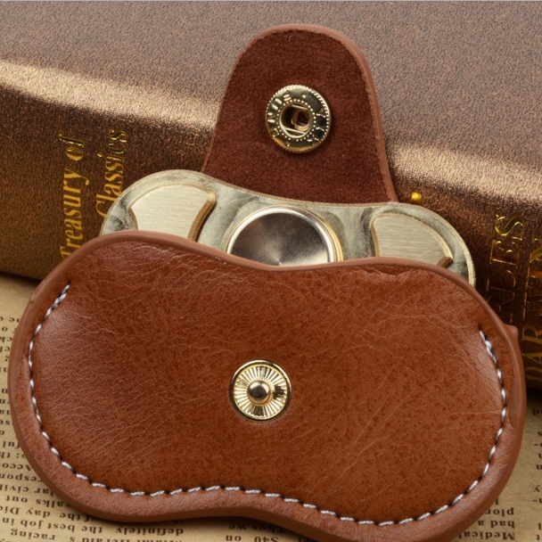 Fidget Hand Spinner Finger Toy Fingertip Gyro Genuine Leather Case Good Bag Without Fingertip Gyro, Size: 9 x 5cm(Brown)