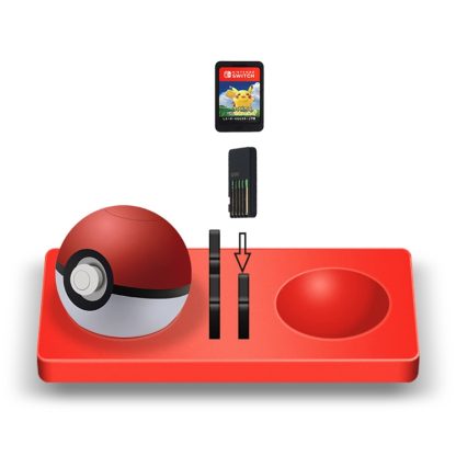 3 in 1 Silicone Pad Charger  for N-Switch Poke Ball Plus with  4 Games Cards Slot(Red)