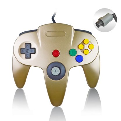 For Nintendo N64 Wired Game Controller Gamepad(Gold)