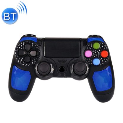 Wireless Bluetooth Diamond Texture Shock Touch Plate Game Handle Controller with Smart Indicator for Sony PS4(Blue)