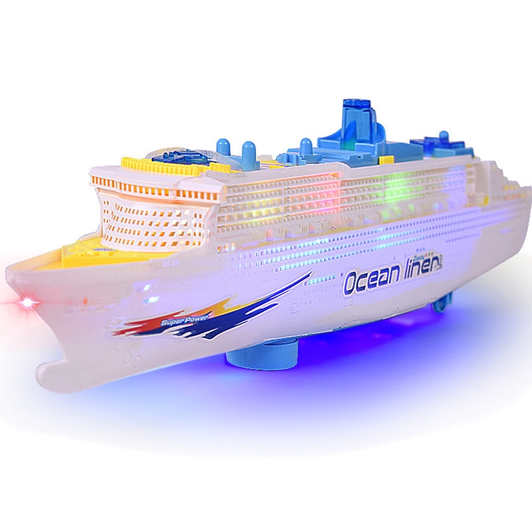 Children Toy Simulation Electric Boat Model Music Light Cruise Wheel with Colorful Lights and Siren