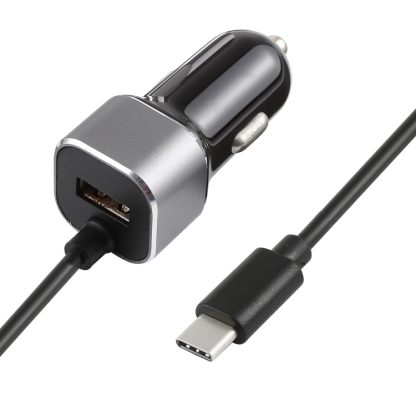 2 in 1 USB-C / Type-C 2.4A and USB Car Charger Adapter for Nintendo Switch, Cable Length: 1.5m