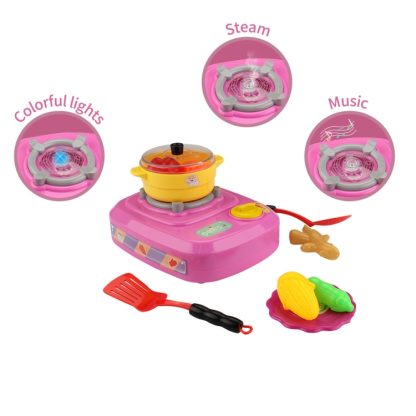 MoFun QC2B Electric Simulation Gas Stove Kids Toys Set with Colorful Lights & Ringtone & Fogging Function(Pink) - Image 3