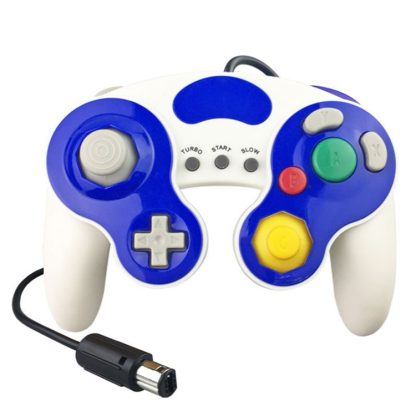 Three-point Decorative Strip Wired Game Handle Controller for Nintendo NGC(White Blue)