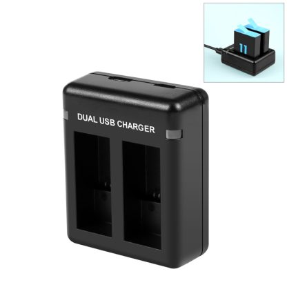 PULUZ USB Dual Batteries Charger for GoPro HERO12 Black /11 Black /10 Black /9 Black (Black)