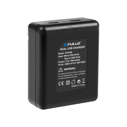 PULUZ USB Dual Batteries Charger for GoPro HERO12 Black /11 Black /10 Black /9 Black (Black) - Image 3