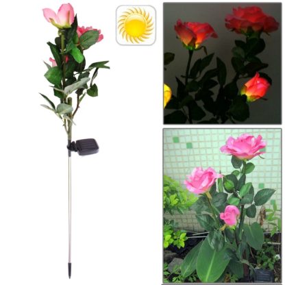 Stylish Rose Shaped Solar Powered Rechargeable Plastic Garden Lawn Light Lamp