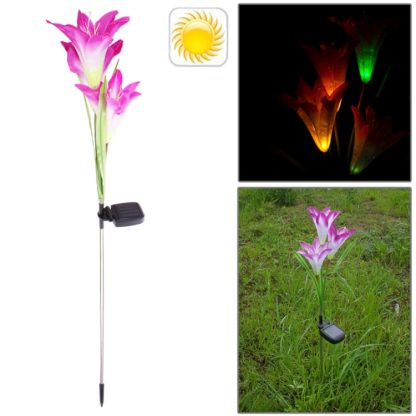 Stylish Lily Shaped Solar Powered Rechargeable Plastic Garden Lawn Light Lamp