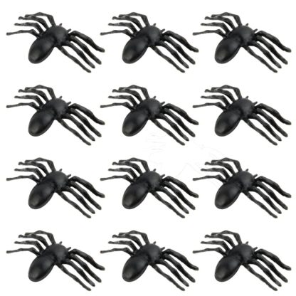 12 PCS Halloween Props Animal Simulation Spiders for Halloween Party Decoration(Black)