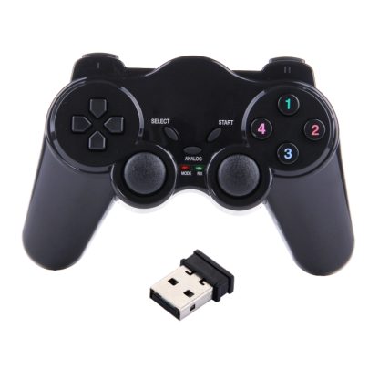 2.4GHz RF Wireless Game Pad with Dual Shock Vibration & USB 2.0 Receiver, Operation Distance: 10m(Black)