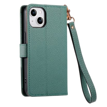 For iPhone 14 Love Zipper Lanyard Leather Phone Case(Green) - Image 3