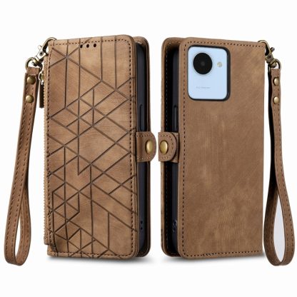 For Realme 10 5G Geometric Zipper Wallet Side Buckle Leather Phone Case(Brown) - Image 2