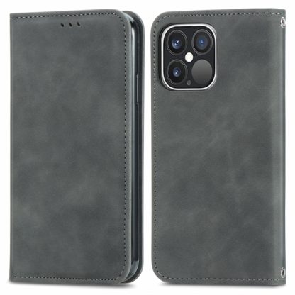 For iPhone 15 Pro Retro Skin Feel Magnetic Flip Leather Phone Case(Gray) - Image 2