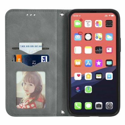 For iPhone 15 Pro Retro Skin Feel Magnetic Flip Leather Phone Case(Gray) - Image 3