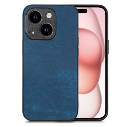 For iPhone 15 Vintage Leather PC Back Cover Phone Case(Blue)