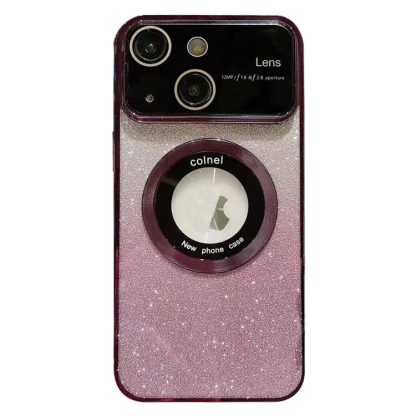 For iPhone 13 Large Window MagSafe Gradient Glitter Electroplating TPU Phone Case(Purple)