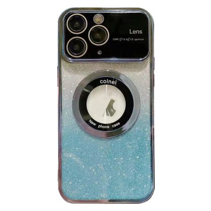 For iPhone 11 Pro Max Large Window MagSafe Gradient Glitter Electroplating TPU Phone Case(Blue)