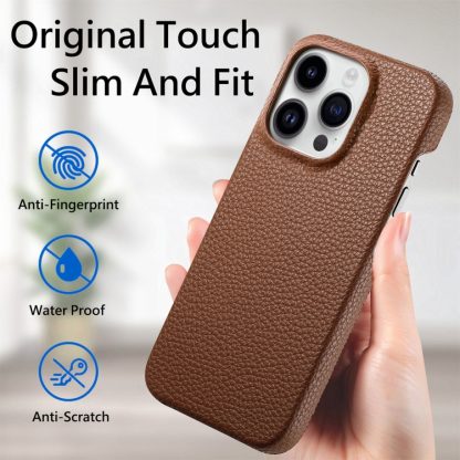 For iPhone 15 Pro Litchi Oil Edge Leather Back Phone Case(Brown) - Image 3