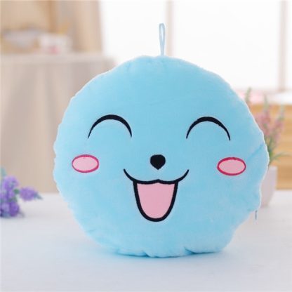 33cm Cartoon Glowing Colorful Smile Face Round Plush Pillow Cushion(Blue)