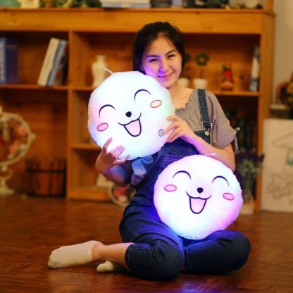 33cm Cartoon Glowing Colorful Smile Face Round Plush Pillow Cushion(Blue) - Image 2