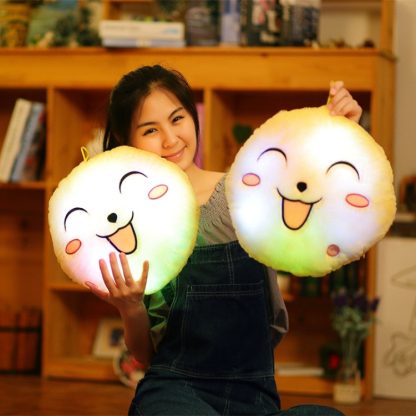 33cm Cartoon Glowing Colorful Smile Face Round Plush Pillow Cushion(Blue) - Image 3