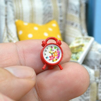 Dollhouse Bedroom Living Room Accessories Mini Alarm Clock, Random Dial Style Delivery(Red)