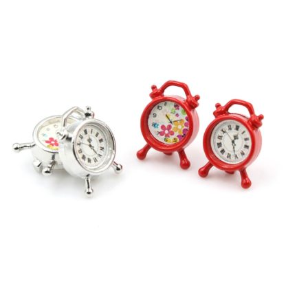 Dollhouse Bedroom Living Room Accessories Mini Alarm Clock, Random Dial Style Delivery(Red) - Image 3