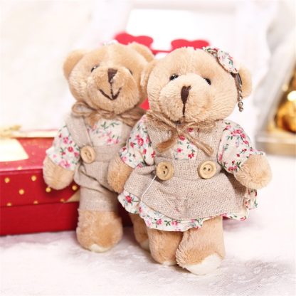 Couple Bear Rabbit Plush Keychain Floral Cloth Bear Rabbit Bunny Dolls Key Bag Pendants