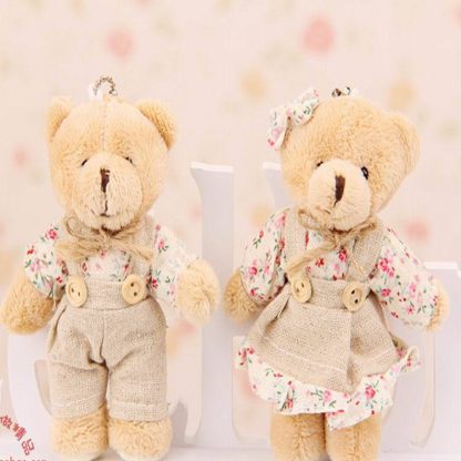 Couple Bear Rabbit Plush Keychain Floral Cloth Bear Rabbit Bunny Dolls Key Bag Pendants - Image 3