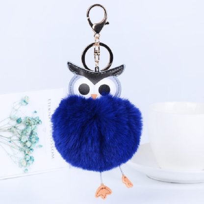 Owl Car Pendant Faux Fur Ball Keychain Handbag Hanging(Royal Blue)