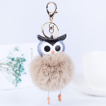 Owl Car Pendant Faux Fur Ball Keychain Handbag Hanging(Brown)