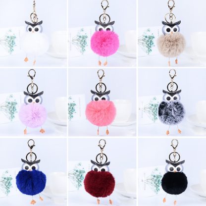 Owl Car Pendant Faux Fur Ball Keychain Handbag Hanging(Royal Blue) - Image 2