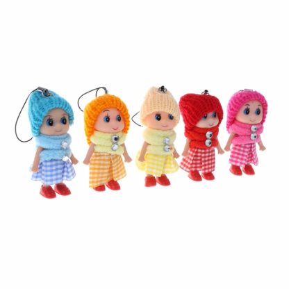 5PCS Mini Plaid Skirt Doll Soft Baby Plush Dolls Keychain Toy, Random Delivery