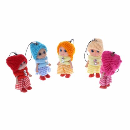 5PCS Mini Plaid Skirt Doll Soft Baby Plush Dolls Keychain Toy, Random Delivery - Image 3