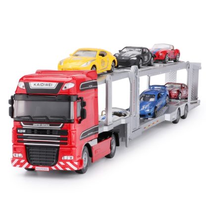 Alloy 1:50 Double-Deck Car Transporter Truck Diecast  Vehicle Model Toy(Red) - Image 3