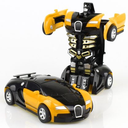 One-click Transforming Toy Car Impact Deformation Toy Model Car(Yellow)