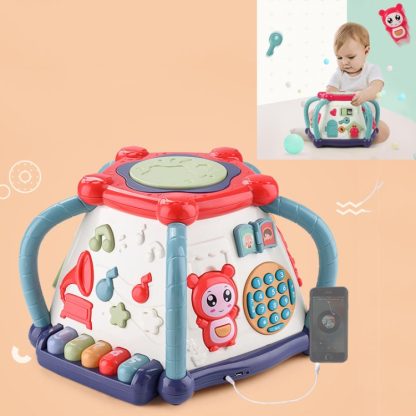 Baby Toy Hand Drums Early Childhood Education Puzzle Hexahedral Music Box(As Show)