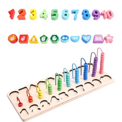 Children Wooden Montessori Abacus Learning To Count Numbers Matching Digital Shape Match Early Education Teaching Math T - Image 2