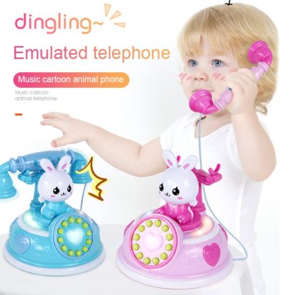 Children Retro Cartoon Telephone Early Education Story Machine Simulation Telephone Toy(Blue) - Image 3