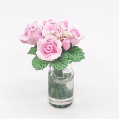 Mini Dollhouse Living Room Decoration Garden Scene Potted Roses(Pink) - Image 2