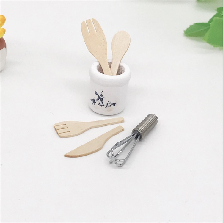 6 PCS / Set 1:12 Mini House Toy Simulation Eggbeater Pot Fork Set Kitchen Accessories(Prime Embryo) - Image 2