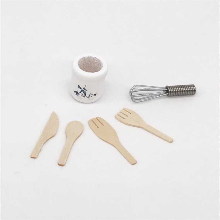 6 PCS / Set 1:12 Mini House Toy Simulation Eggbeater Pot Fork Set Kitchen Accessories(Prime Embryo) - Image 3