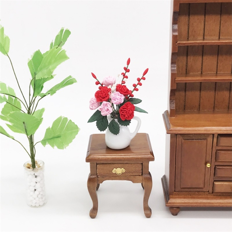 3 PCS 1:12 Mini Dollhouse Furniture Garden Balcony Decoration Flower Cluster with White Porcelain Flowerpot(Red+Pink) - Image 2