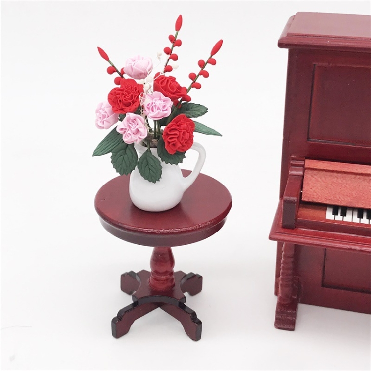 3 PCS 1:12 Mini Dollhouse Furniture Garden Balcony Decoration Flower Cluster with White Porcelain Flowerpot(Red+Pink) - Image 3