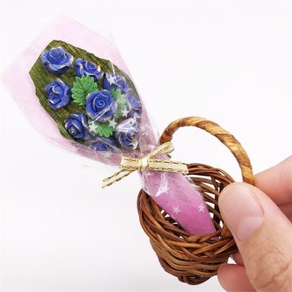 2 PCS 1:12  Mini House Toy Simulation Rose Bouquet Flower Scene Accessories(Blue) - Image 2