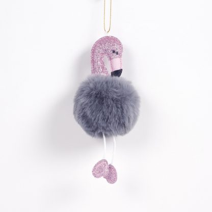 2 PCS Cute Plush Flamingo Home Decoration Key Ring Pendant Doll (Grey Flamingo)