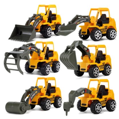 6 PCS / Set Mini Diecast Plastic Construction Vehicle Engineering Cars Excavator Model Toys(Yellow)